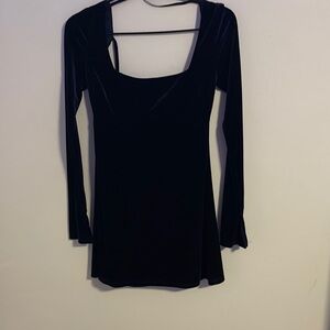 Navy blue Velvet Long Sleeve Dress